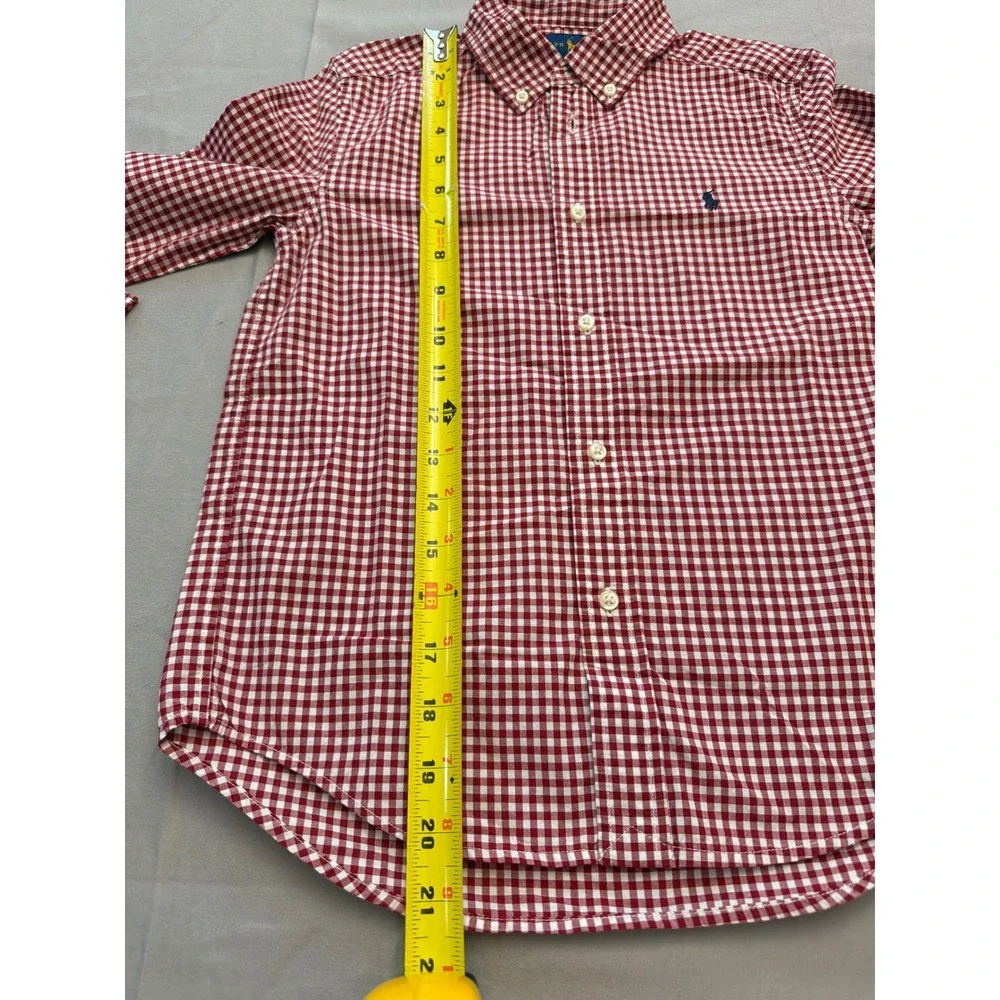 Ralph Lauren Boys Red White Gingham Cotton Button Down Shirt Size 7